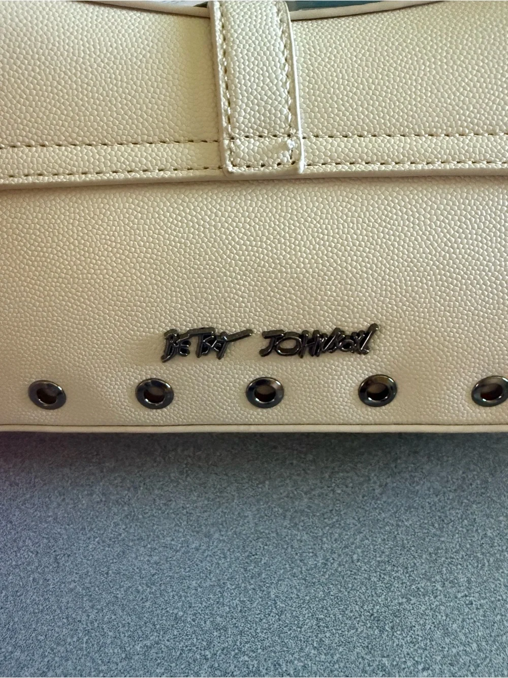 Betsey Johnson Cream Shoulder Bag with Stud & Buckle Detail